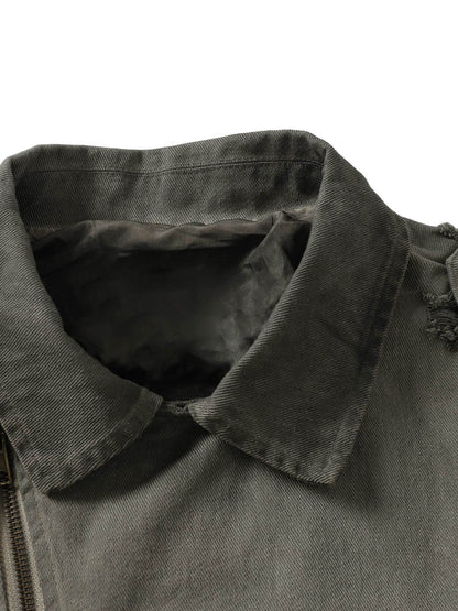 Jaqueta Distressed Irregular Zip Up Denim Jacket