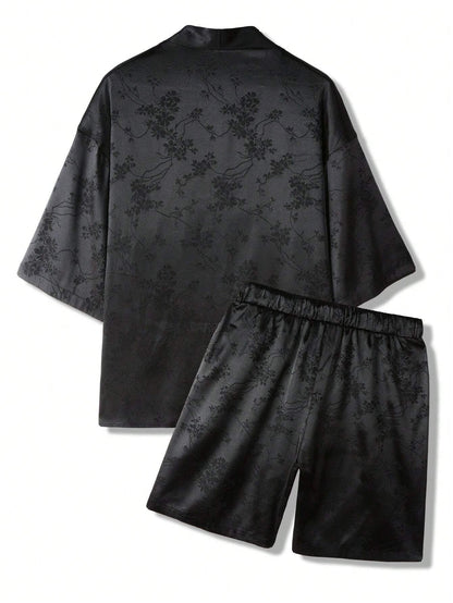 Conjunto Hypemode Camisa e Shorts Estampa Floral Jacquard